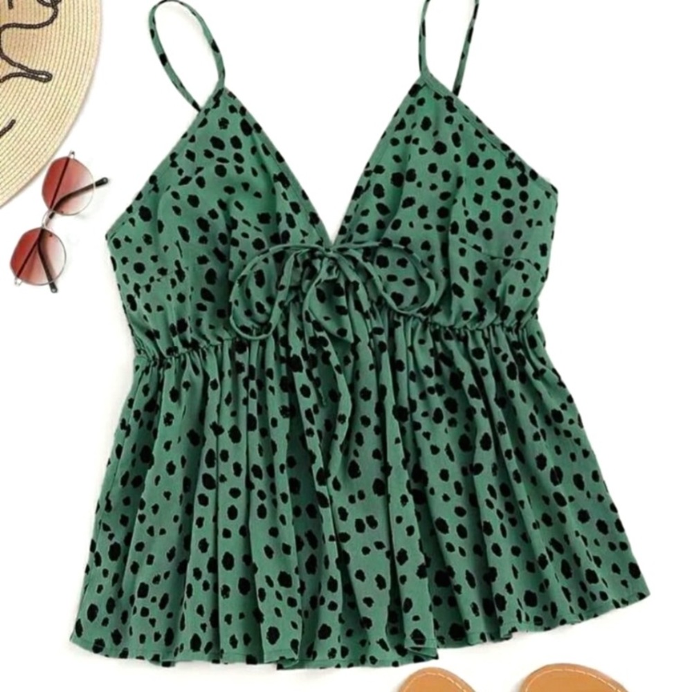 SHEIN Olive Green Animal Print Cami Adjustable traps. “V” Front 2XL